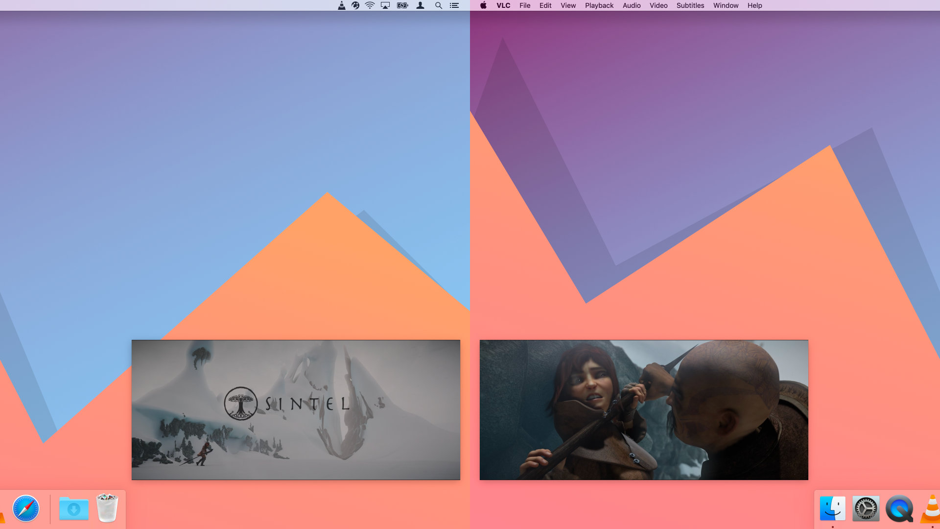 Shows a video running while switching between spaces