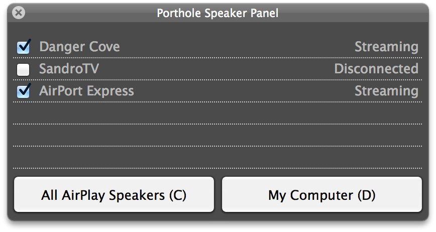 Screenshot of Porthole's hotkey panel