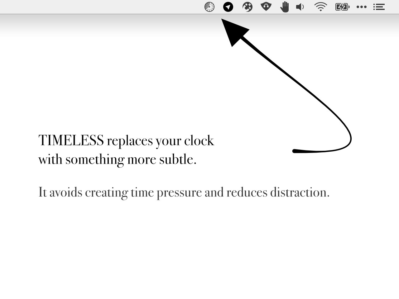 A screenshot of Timeless menu bar icon