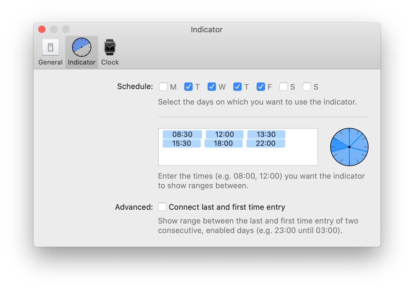 A screenshot of the preferences window showing my ranges