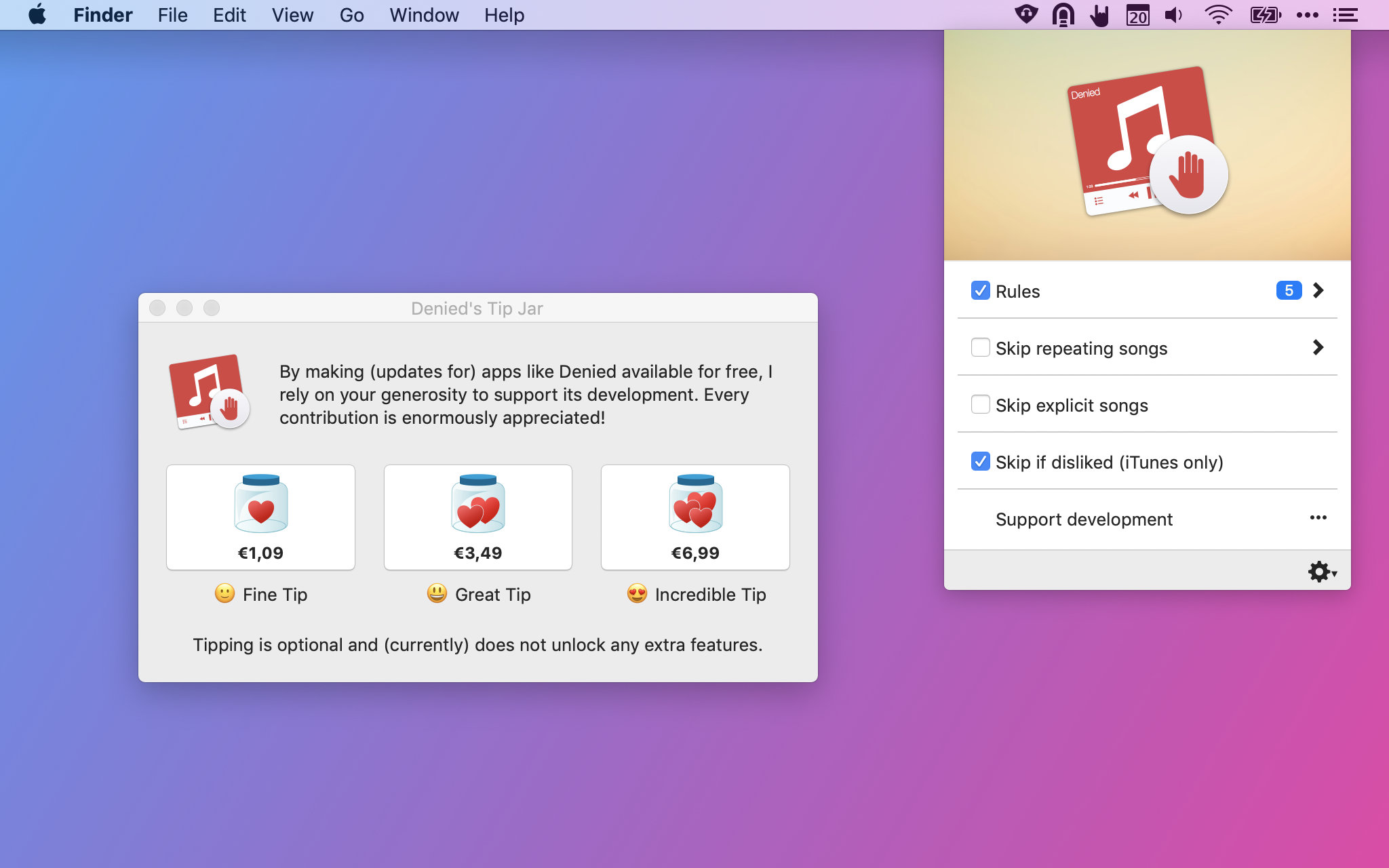 Screenshot of Denied with the Tip Jar visible