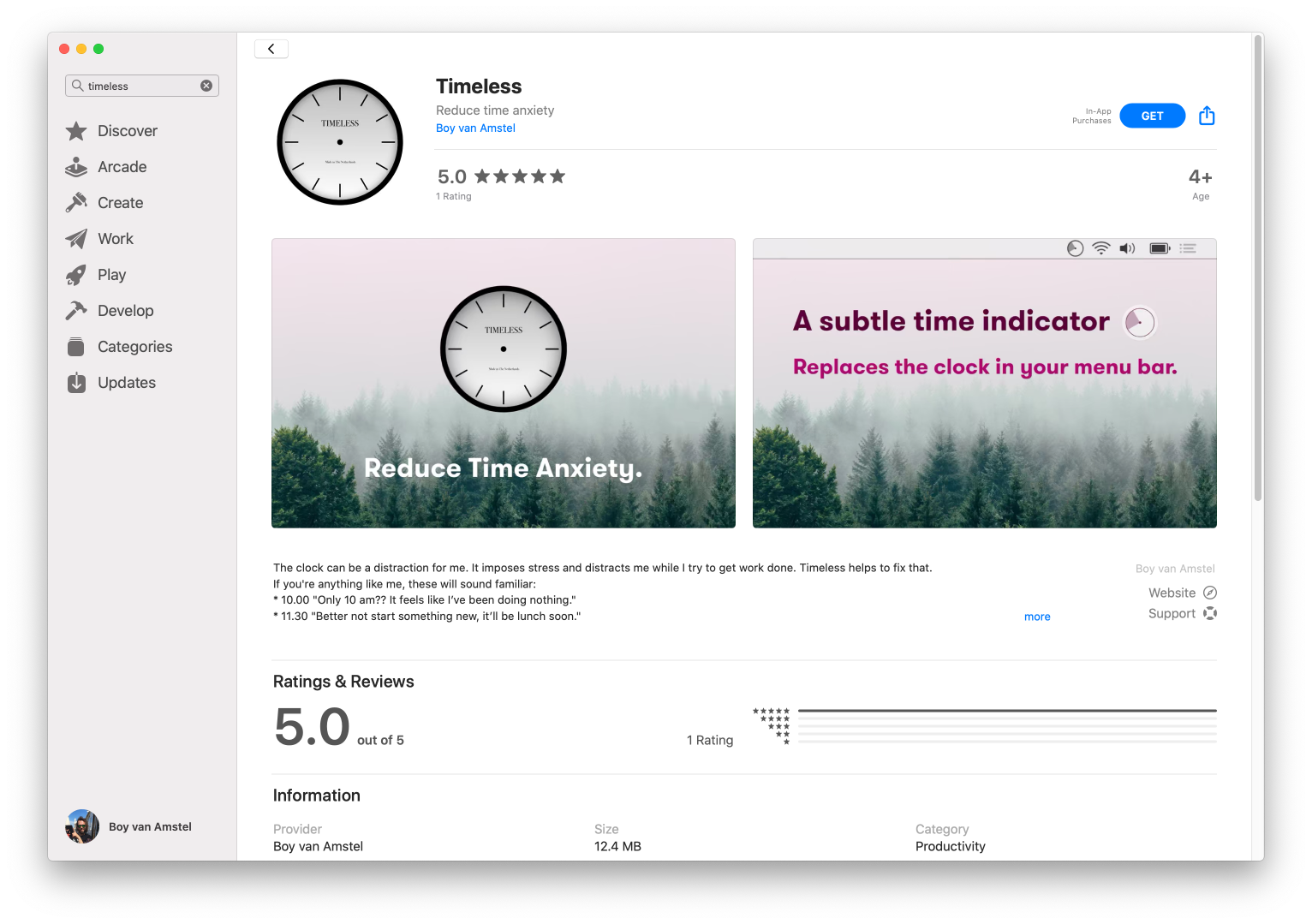 Screenshot of Timeless on the Mac App Store